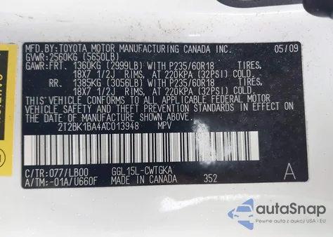 2010 Lexus Rx 350 from USA, damaged, VIN 2T2BK1BA4AC013948